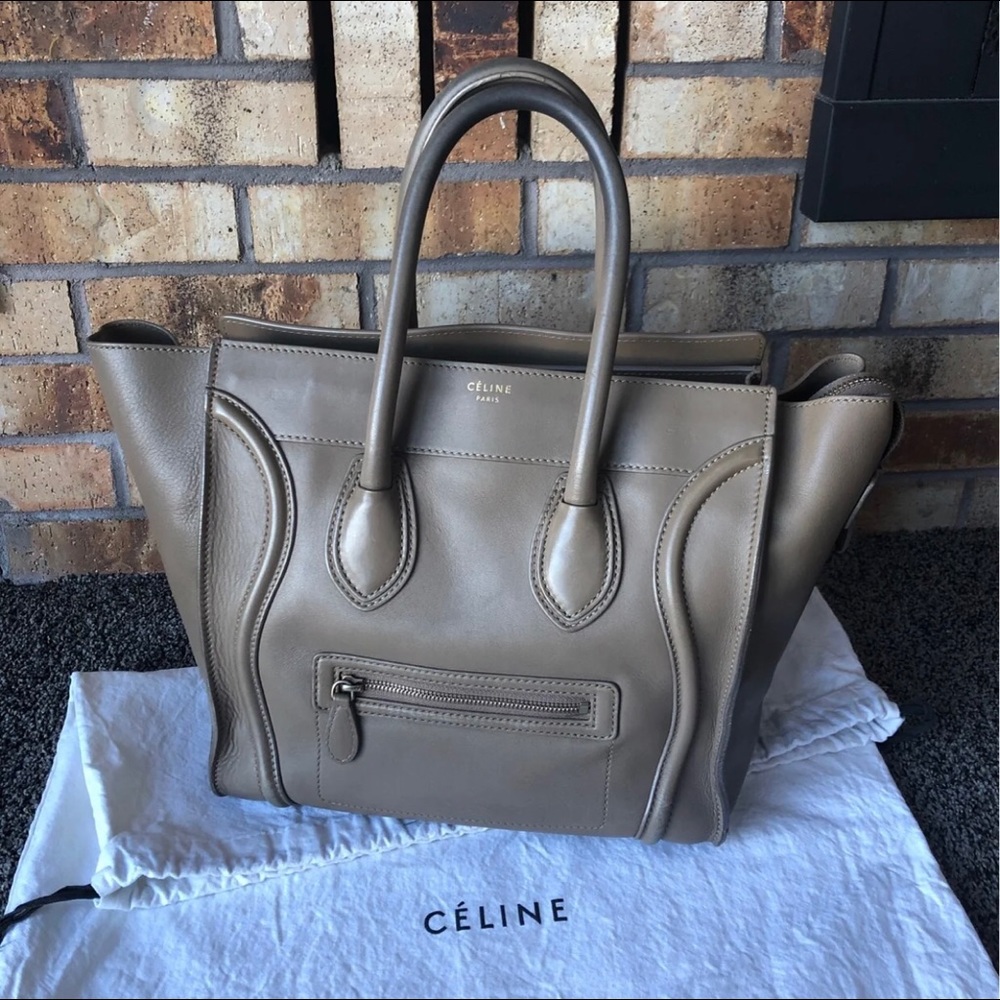 Authentic Celine Taupe Leather Mini Luggage Satchel